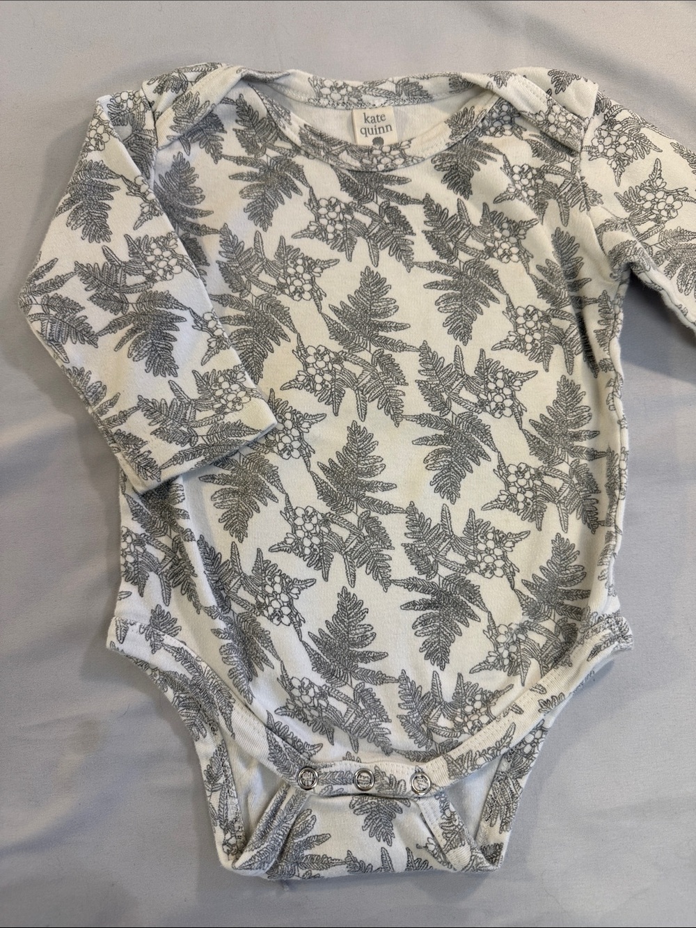 kate quinn White and Gray Leaf Print Long-Sleeve One-Piece
